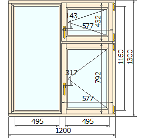 Окно ОСВ с форточкой 13х12